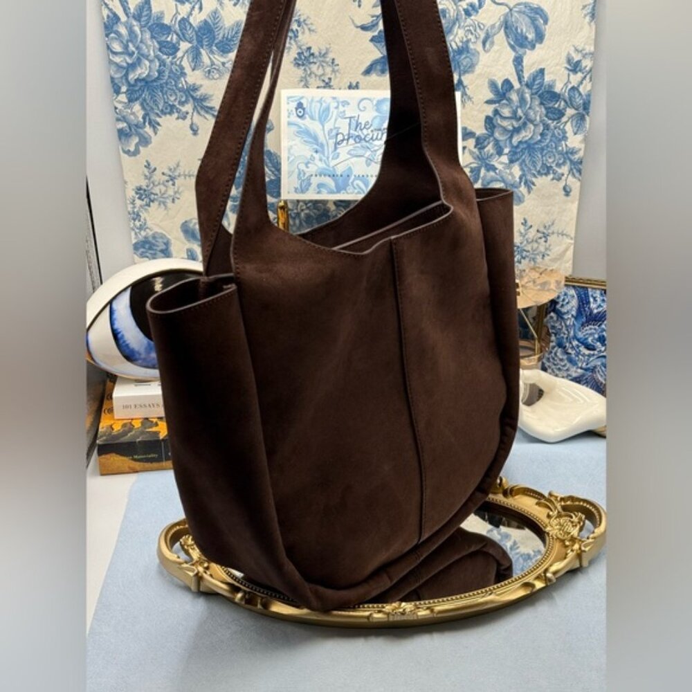 🆕 OROTON 🧿 NWT Emilia Tote Suede Bag, Chocolate Brown - Picture 7 of 16